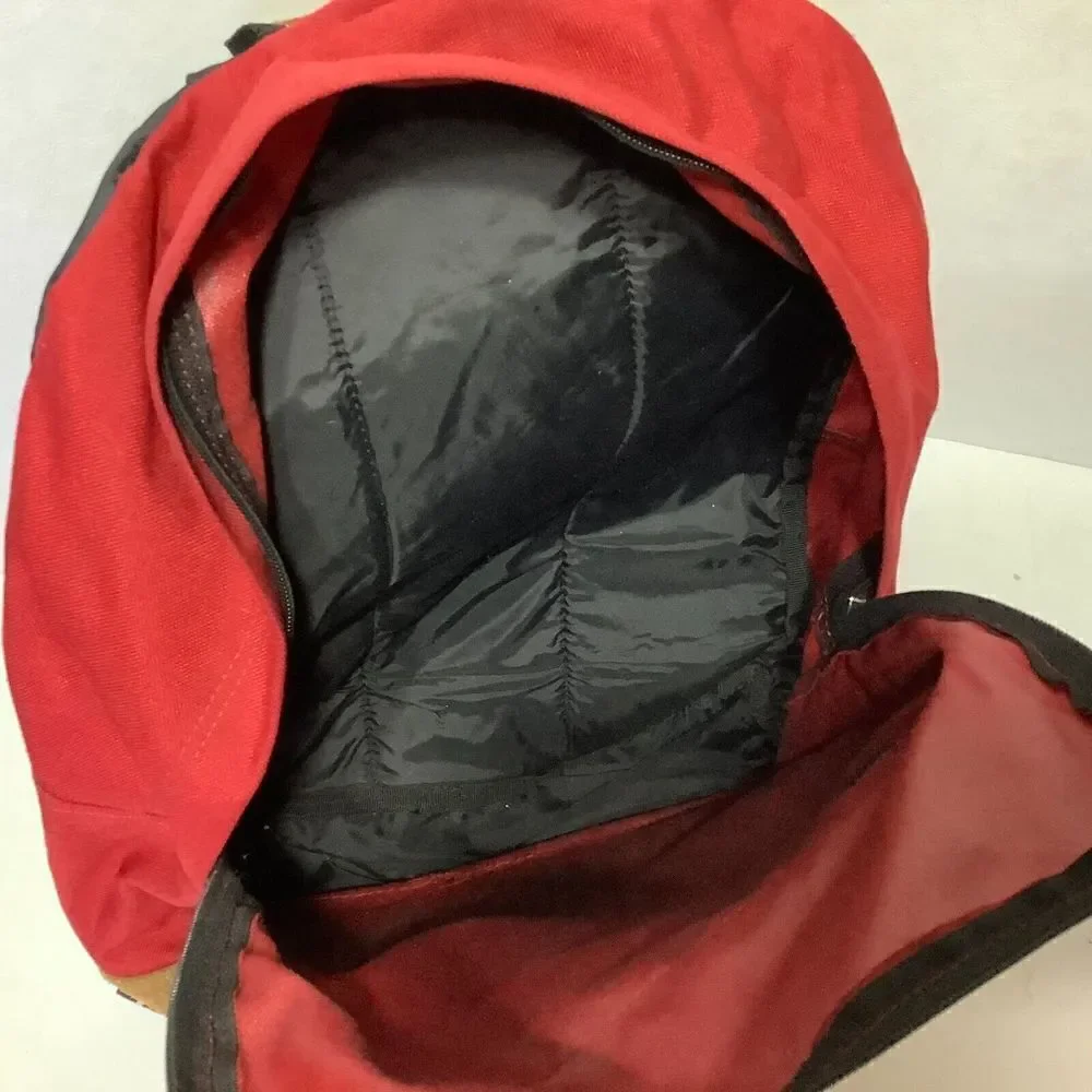Vintage Spalding Leather Bottom Backpack Red 16